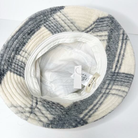 MADEWELL Plaid Bucket Hat Fuzzy Sherpa Canvas Lightweight Dusk Gray Size S/M NWT - Picture 6 of 7